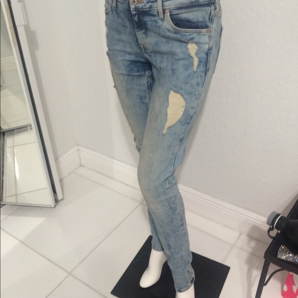 H&M Ripped jeans Denim light blue skinny low waist